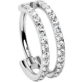 18G Double Row Micro Gem Implant Grade Titanium Hinged Double Hoop Nose Ring