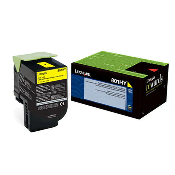 New, Pre-Owned - Lexmark 801HY High Yield Yellow Toner Cartridge, 80C0HYG