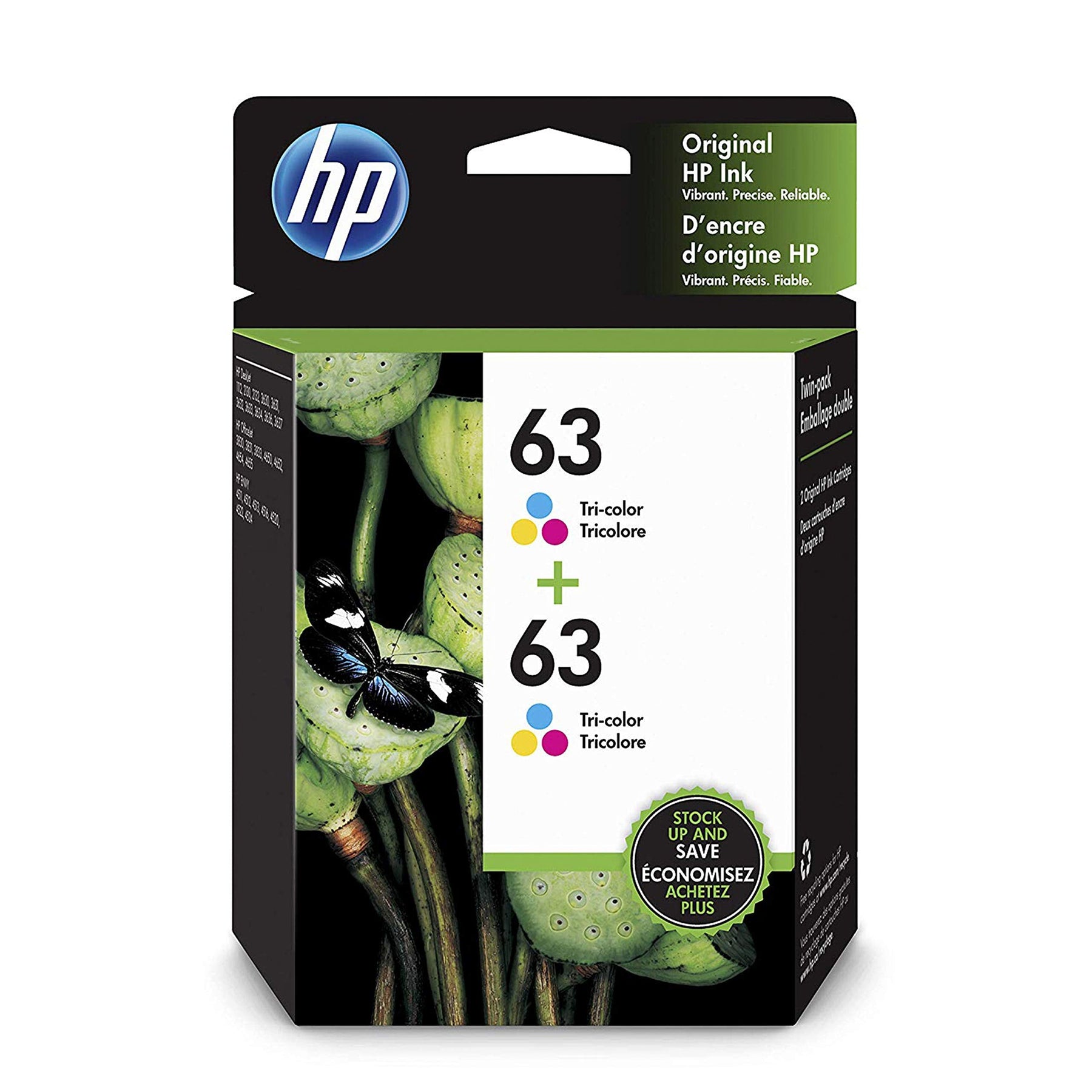 New, Pre-Owned - HP 63 (F6U61AN) Tri-Color Ink Cartridge- 2 Pack