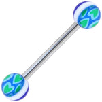 Blue Green HEARTS Barbell Tongue Ring