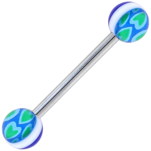 Blue Green HEARTS Barbell Tongue Ring