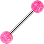 Pink Glitter Acrylic Ball Barbell Tongue Ring