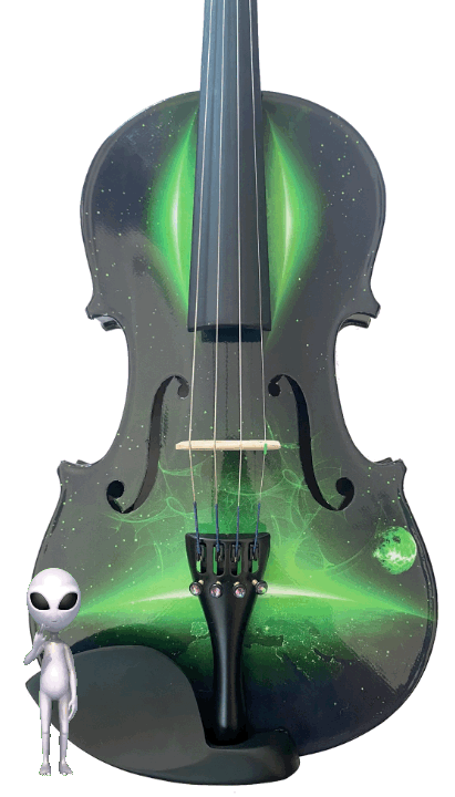 Neon Green Galaxy Ride Violin Outfit | Carbon Fiber Bow & Crystal Tuners