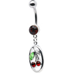 Dark Red CHERRY OVAL Dangle Belly Ring