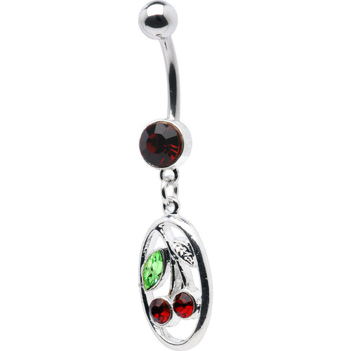 Dark Red CHERRY OVAL Dangle Belly Ring