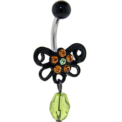 Jet Black BUTTERFLY Gem Dangle Belly Ring