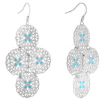 Silver Turquoise Color Round Filigree Dangle Earrings