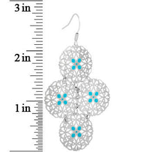 Silver Turquoise Color Round Filigree Dangle Earrings