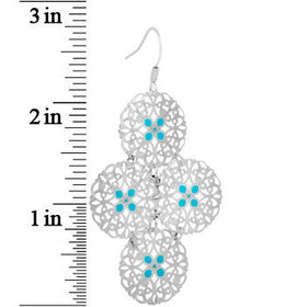 Silver Turquoise Color Round Filigree Dangle Earrings