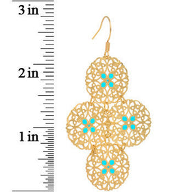 Gold Turquoise Color Round Filigree Dangle Earrings