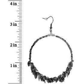 Hematite Tone Leaf Cluster Hoop Earrings
