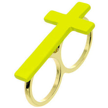 Light Yellow Neon Cross Double Finger Ring