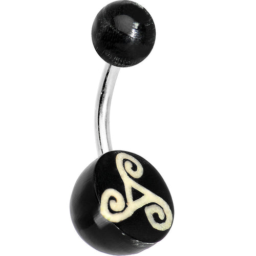 Cream on Black Acrylic Swirled Eye Tribal Belly Ring