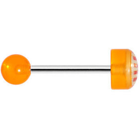 14G Orange Acrylic American Flag Straight Barbell Tongue Ring
