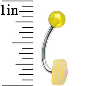 Yellow Neon and Pink Squares J Barbell Belly Ring