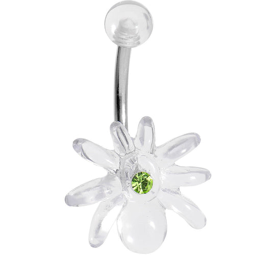 Peridot Green Gem Clear Spider J-Bar Belly Ring