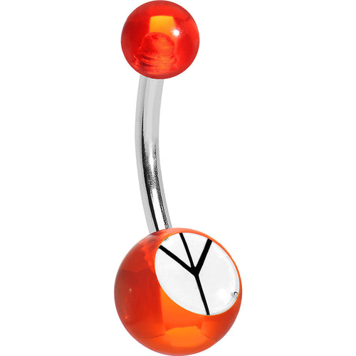 Red and White Acrylic Inverted Peace Sign Belly Ring