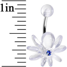 Blue Gem Clear Downward Spider J-Bar Belly Ring