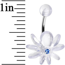 Aqua Gem Clear Downward Spider J-Bar Belly Ring