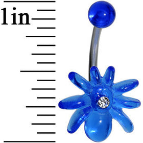 Clear Gem Blue Upward Spider J-Bar Belly Ring