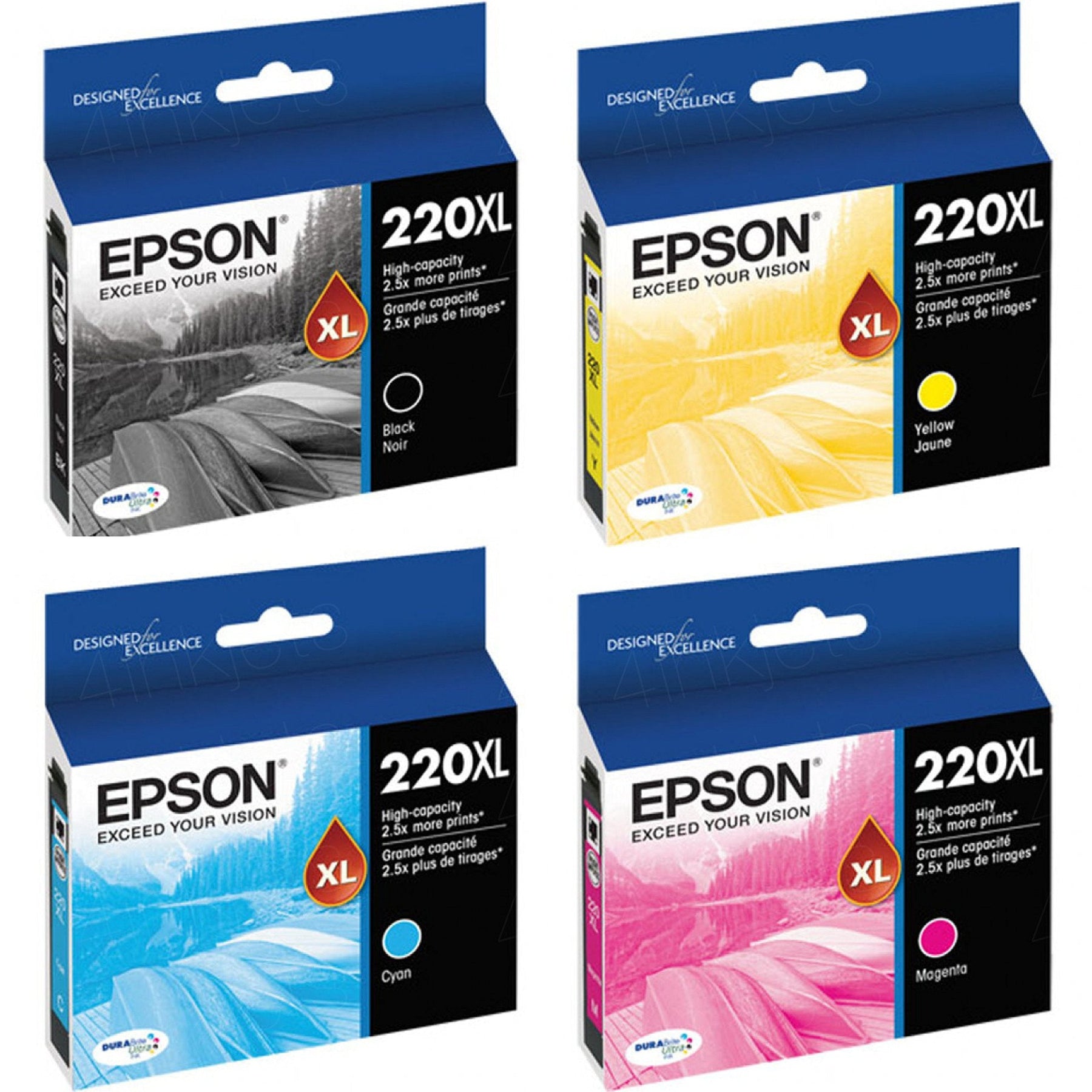 New, Pre-Owned - Epson 220XL 4-Pack Ink Cartridges- Black/Cyan/Magenta/Yellow
