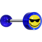 14G 5/8 Blue Acrylic Smiley Sunglasses Tongue Ring