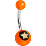 Orange Acrylic Black and Off White Star Belly Ring