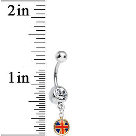 Clear Gem Red and Blue UK British Flag Charm Dangle Belly Ring
