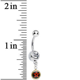 Clear Gem Black and Red Five Pointed Star Charm Dangle Belly Ring