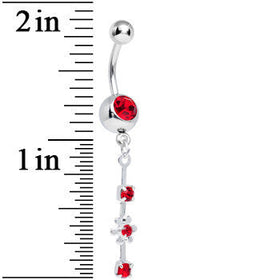 Red Gem Drops and Twinkling Flower Dangle Belly Ring