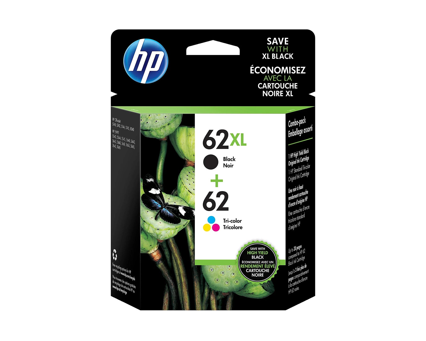 New, Pre-Owned - HP 62XL Black & 62 Color Ink Cartridge- 2 Pack