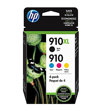 New, Pre-Owned - HP 910XL Black & 910 Cyan, Magenta, Yellow Ink Cartridges