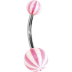 Pink White Acrylic Flamingo Stripe Beach Ball Belly Ring