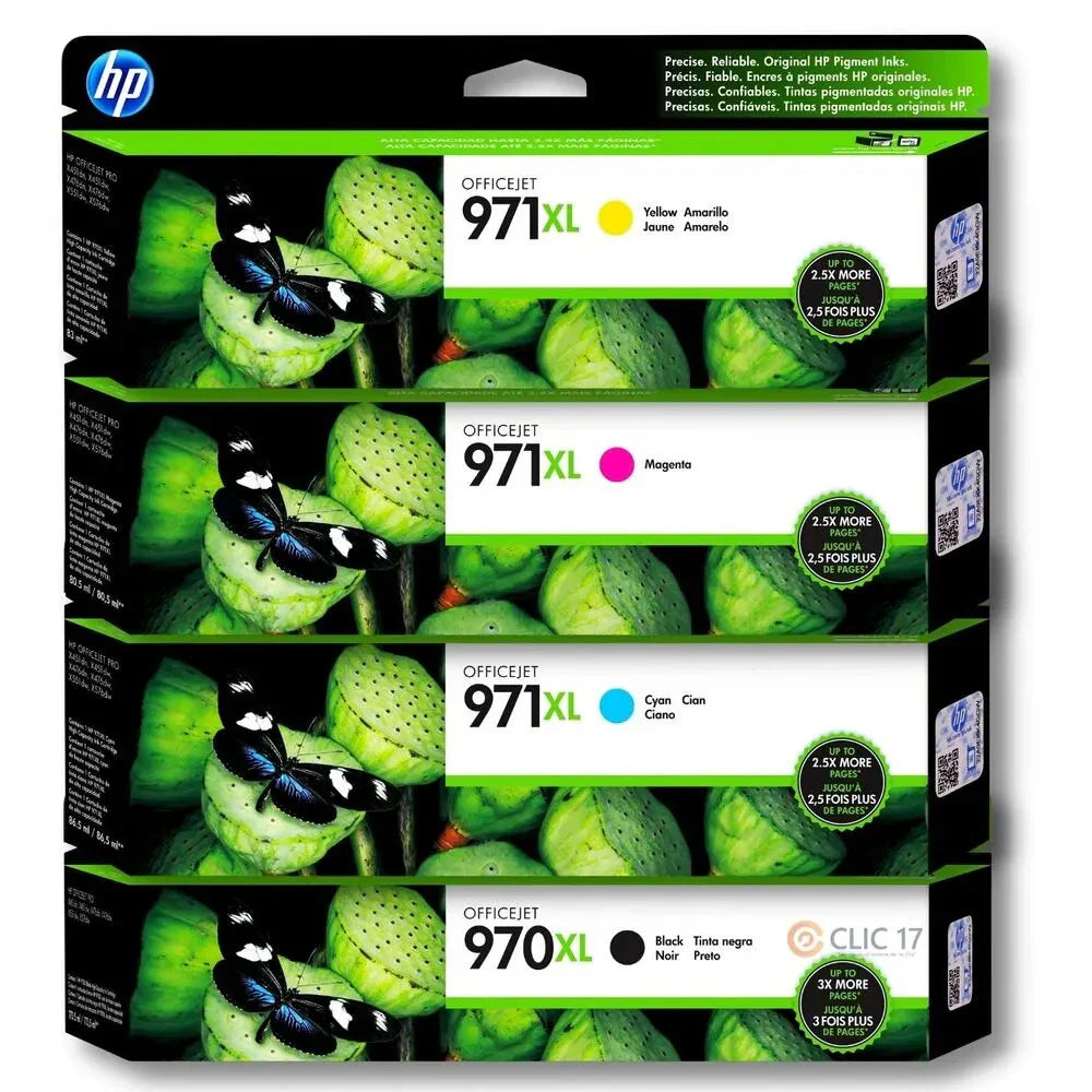 New, Pre-Owned - HP 970XL Black 971XL Cyan, Magenta, Yellow ink cartridges-4 Pack