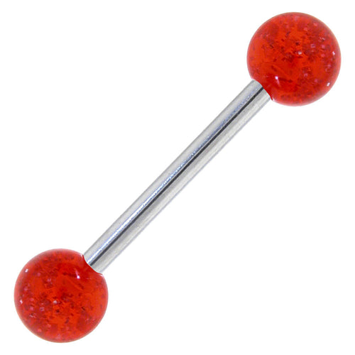 Ruby Red GLITTER Barbell Tongue Ring