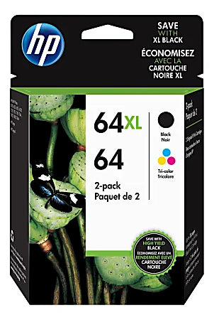 New, Pre-Owned - HP 64XL Black and 64 Tri-Color Ink Cartridge-2 Pack