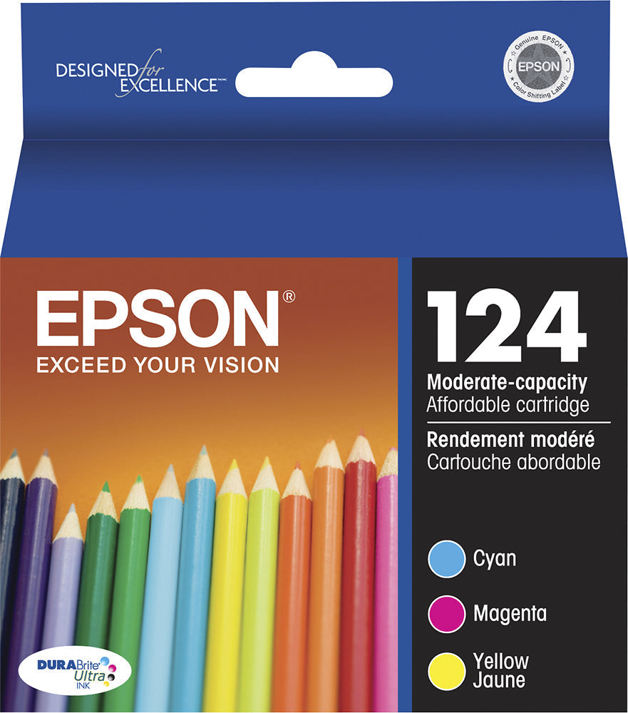New, Pre-Owned - Epson 124 Cyan, Magenta, and Yellow Ink Cartridges