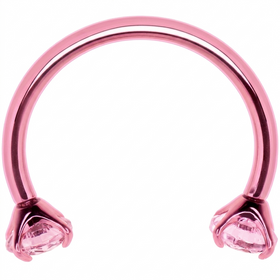 Pink Double Gem Horseshoe Nose Ring - Solid Titanium Anodized