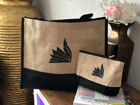 Burlap Tote + Accessory Bag Set