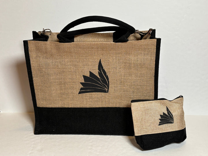 Burlap Tote + Accessory Bag Set