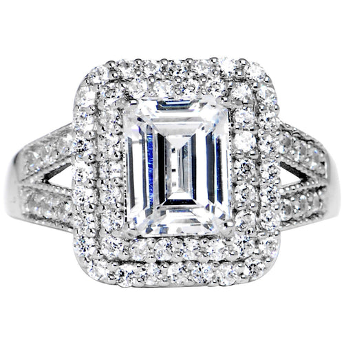 Sterling Silver Emerald Cubic Zirconia Ring -2.25 ct tw