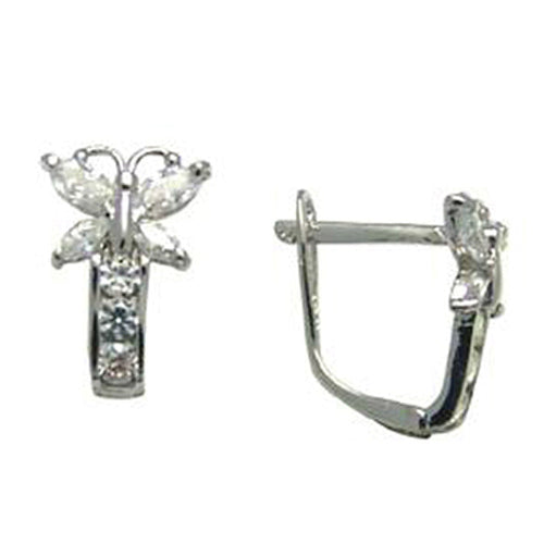 14k White Gold Butterfly April Birthstone Leverback Earrings