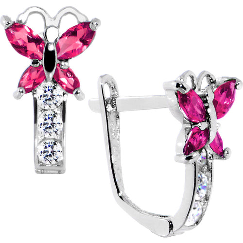 14k White Gold Butterfly July Birthstone Leverback Earrings