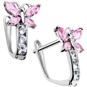 14k White Gold Butterfly October Birthstone Leverback Earrings