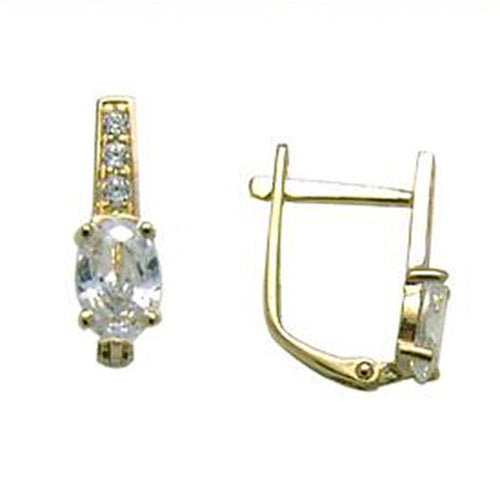 14k Yellow Gold CZ April Birthstone Leverback Earrings