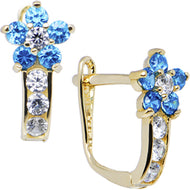 14k Yellow Gold Blue Zircon Cubic Zirconia Flower Earrings