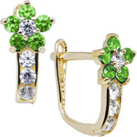 14k Yellow Gold Emerald Green Cubic Zirconia Flower Earrings