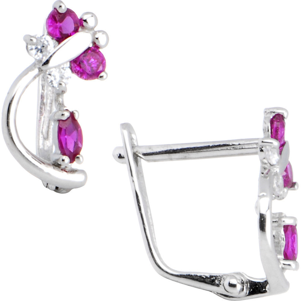 14k White Gold Hot Pink Cubic Zirconia Dragonfly Earrings