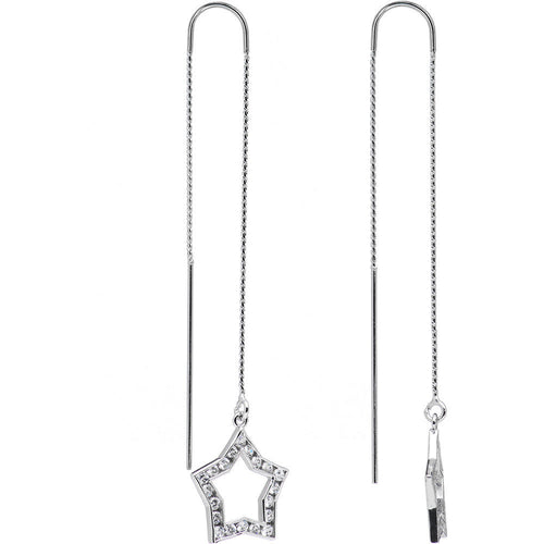 14k White Gold CZ Star Threader Earrings
