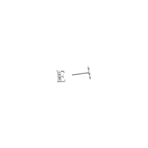 14k White Gold CZ Initial E Stud Earrings